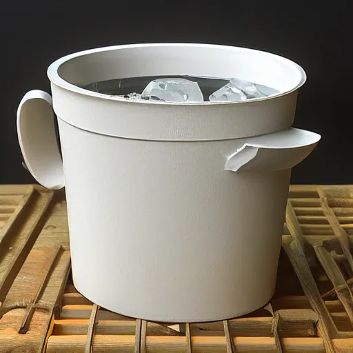 Image similar to chamomile tea in a bucket carved from ice —width 1024 —height 1024