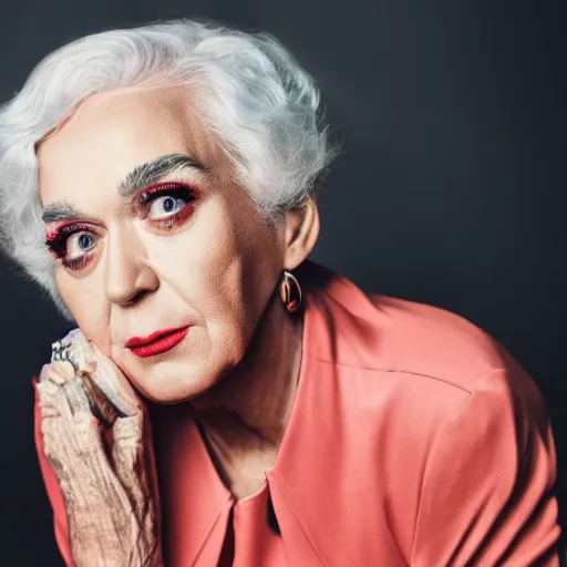 Image similar to old katy perry singer at age 9 0 years old, color ( sony a 7 r iv, symmetric balance, polarizing filter, photolab, lightroom, 4 k, dolby vision, photography award ), vogue, perfect face