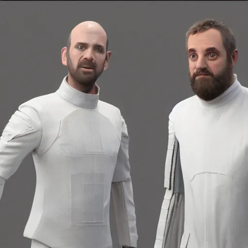 Prompt: hyperrealistic image of matt stone standing next to trey parker in the film starwars, stunning 3 d render, inspired by istvan sandorfi & greg rutkowski & unreal engine, perfect facial symmetry, dim volumetric cinematic lighting, 8 k octane comprehensive render, extremely hyper - detailed, incredibly lifelike attributes, intricate, real flesh texture, masterpiece, artstation, stunning,