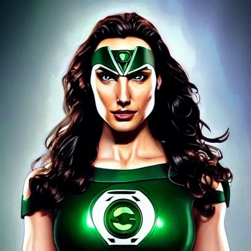 Image similar to an potrait of gal gadot cast of Green Lantern , photorealistic, high detail, full body shot.