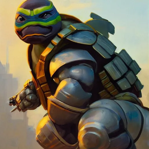 Image similar to greg manchess portrait painting of armored teenage mutant ninja turtles as overwatch character, medium shot, asymmetrical, profile picture, organic painting, sunny day, matte painting, bold shapes, hard edges, street art, trending on artstation, by huang guangjian and gil elvgren and sachin teng