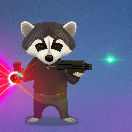 Image similar to logo of a racoon holding a laser gun, realisitc , 4K