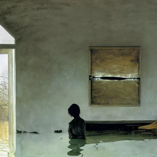 Image similar to painting of a flooded house interior, by Andrew Wyeth