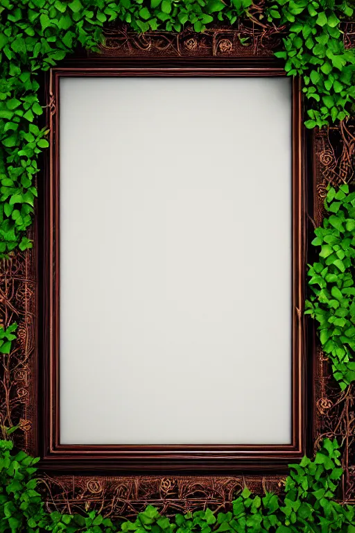 Image similar to book cover, frame border with ivy, high quality fantasy stock photo, unsplash transparent, forest and moon, intricate detail, elegant, hyper realistic, ultra detailed, octane render, volumetric cinematic lighting, 8 k post - production