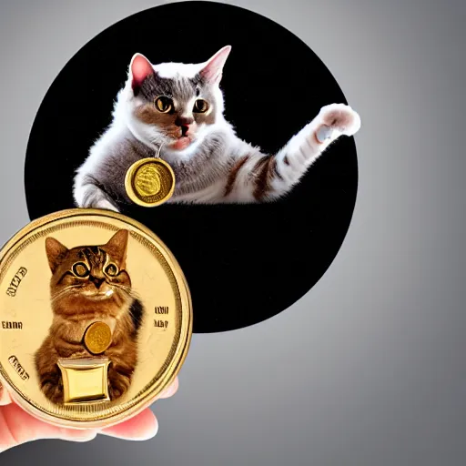 Image similar to Professional logo. Cat holding with a coin. Abstract, Pictorial.