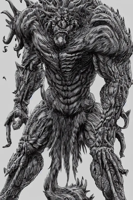 Image similar to humanoid figure beast monster, highly detailed, digital art, sharp focus, trending on art station, kentaro miura manga art style