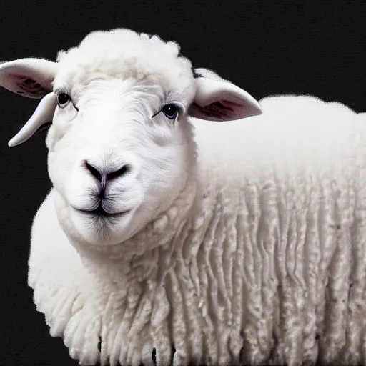 Prompt: digital art of a white sheep in dark space