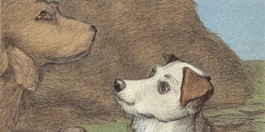 Prompt: jack russel dog, highly detailed, side view, eyes closed head facing the sky, illustrated by peggy fortnum and beatrix potter and sir john tenniel