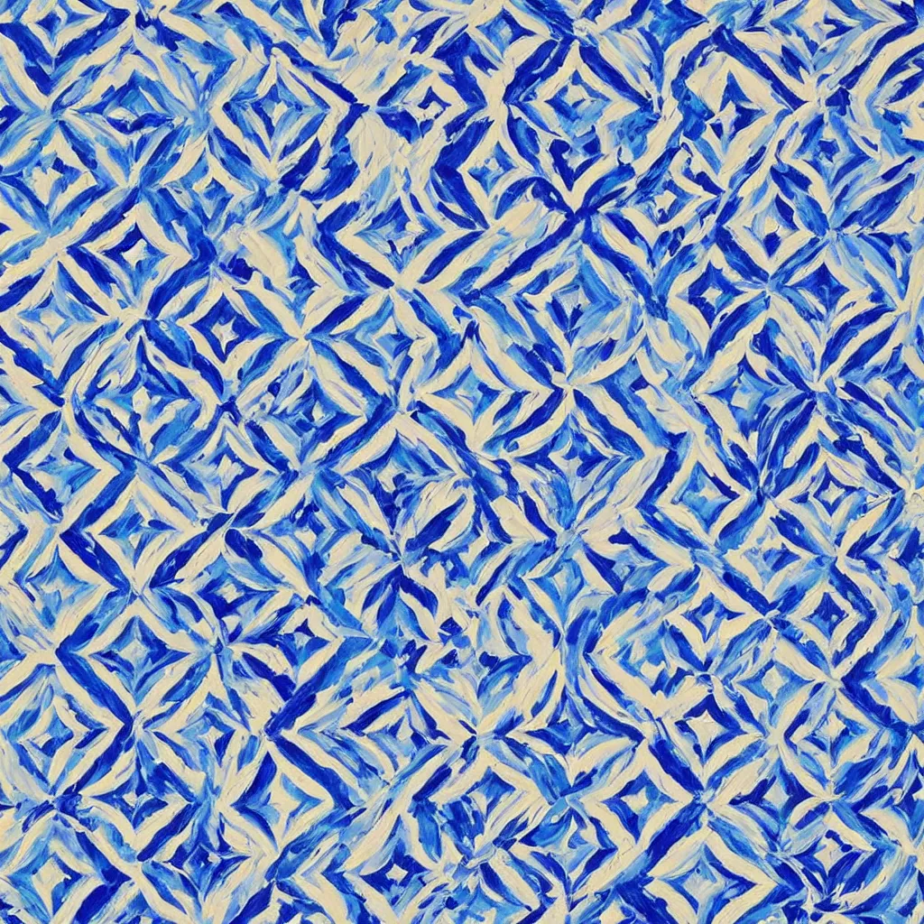 Image similar to a impasto oil painting of beautiful, symmetric indian pattern, blue! and white colors, ultra high details, symmetry, large geometric shapes