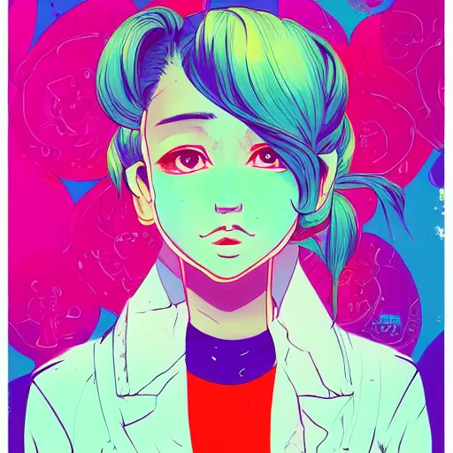 Prompt: a portrait of a girl, hiroyuki takahashi color scheme