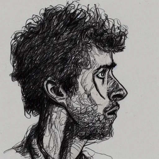 Image similar to a realistic yet scraggly portrait sketch of the side profile of a stern and sophisticated napoleon dynamite, trending on artstation, intricate details, in the style of frank auerbach, in the style of sergio aragones, in the style of martin ansin, in the style of david aja, in the style of mattias adolfsson