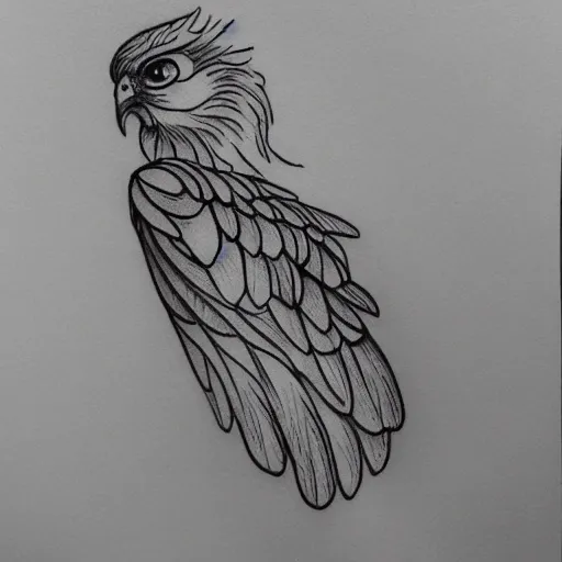 Image similar to tattoo sample on paper stencil. pencil sketch, hawk