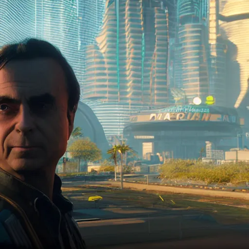 Image similar to carl sagan portrait in cyberpunk 2 0 7 7 3 8 4 0 x 2 1 6 0 simulation hypothesis