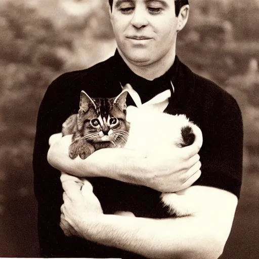 Prompt: John Cooper holding a kitty, photo