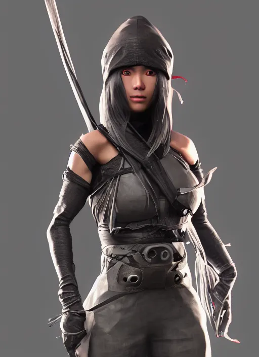 Image similar to beautiful ninja girl, hyper detailed, digital art, cinematic lighting, studio quality, smooth render, unreal engine 5, octane renderer