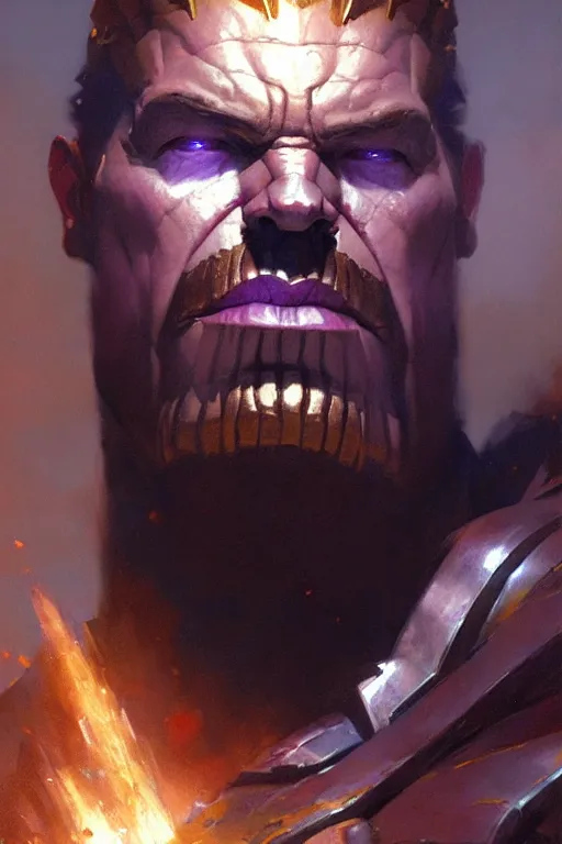 Image similar to gigachad thanos portrait dnd, painting by gaston bussiere, craig mullins, greg rutkowski, yoji shinkawa