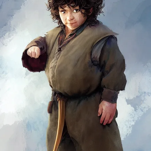 Prompt: A beautiful digital painting of a 30 year old hobbit dressed as a hobbit, by Stanley Artgerm Lau, frank frazetta, Rossdraws, James Jean, gerald brom, Andrei Riabovitchev, Marc Simonetti, and Sakimichan, trending on artstation, SFW version