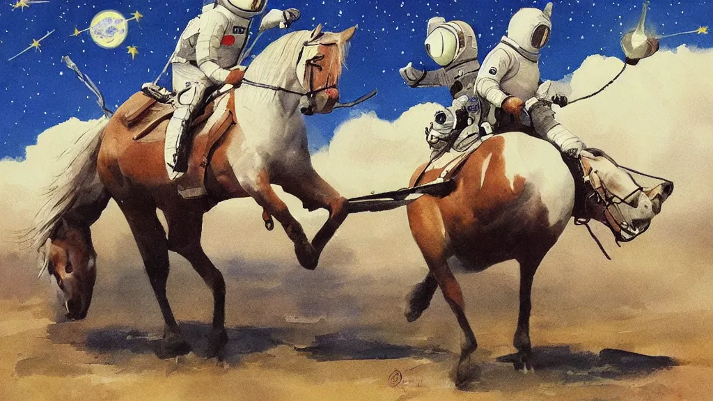 Prompt: a horse riding an astronaut, art by buchholz quint,