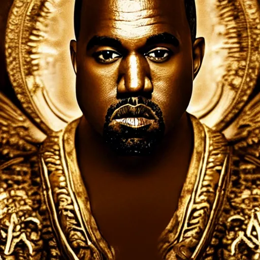 Image similar to Portrait of Kanye West as the god-emperor of mankind, amazing splashscreen artwork, splash art, natural light, elegant, intricate, fantasy, atmospheric lighting, cinematic, matte painting