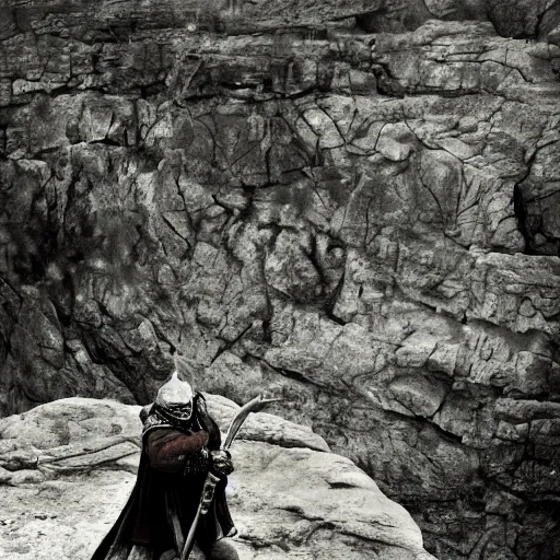 Prompt: A Dwarf clad in armor near the edge of a cliff that overlooks a small village, breathtaking shot, high details, medieval fantasy illustration, dark atmosphere