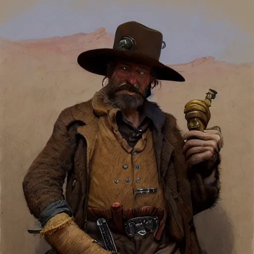 Image similar to detailed concept art of a sloth dressed as an old west prospector, artstation, award - winning realistic concept art by jim burns and greg rutkowski, beksinski, a concept art masterpiece, red color palette, james gilleard, bruegel, alphonse mucha, and yoshitaka amano.