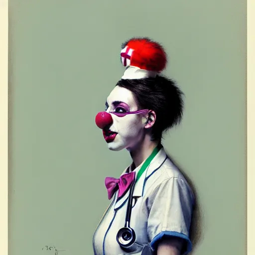 Image similar to clowncore pastel punk young hospital nurse wearing stylish uniform. detailed, portrait, 8 k, artwork by jean - baptiste monge