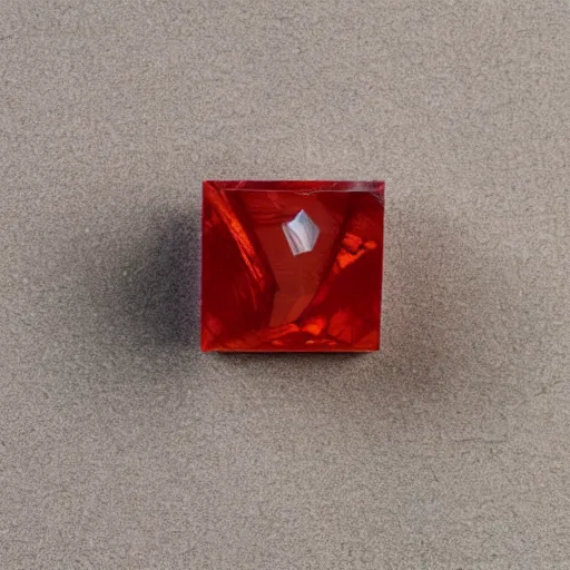 Prompt: rutilated quartz spheres on a red cube