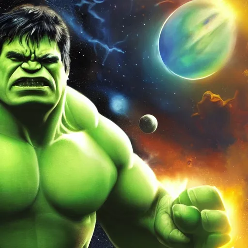 Image similar to the hulk in space painting 4k detail