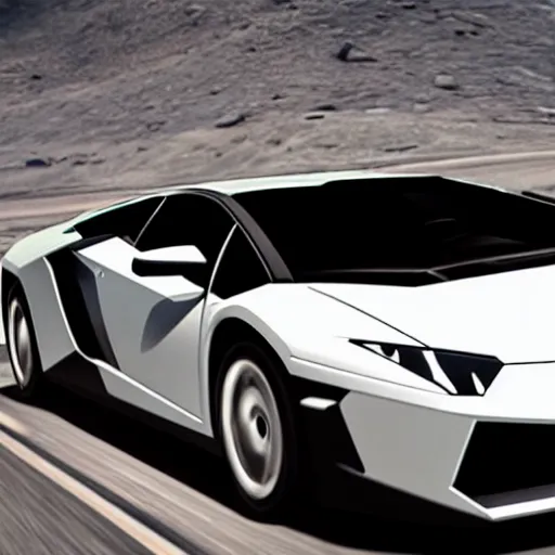 Image similar to A cinematic film still of a futuristic Lamborghini in the movie Interstellar.