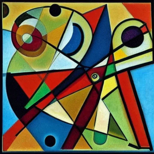 Prompt: an abstract painting with circles and lines, a cubist painting by kandinsky, featured on deviantart, orphism, constructivism, cubism, picasso