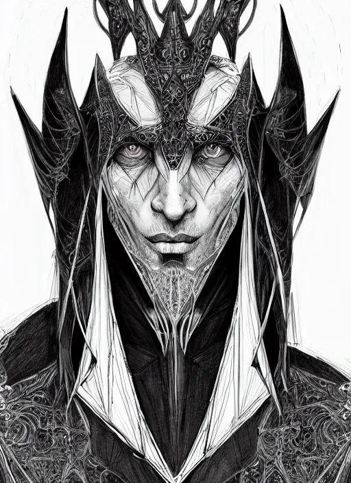 Prompt: symmetry!! concpet art, full shot, traditional ink!, sketch!! of a male vampire, line sketch!!, intricate, elegant, highly detailed, monochrome, digital painting, artstation, concept art, sharp focus, illustration, art by grzegorz przybys and yintiong