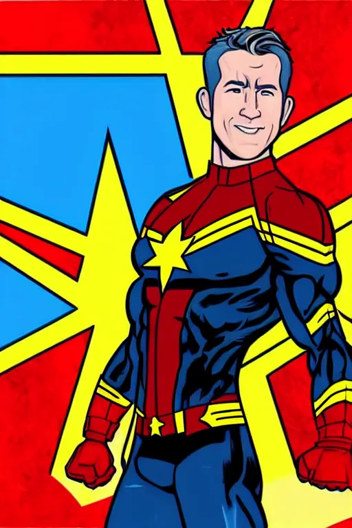 Image similar to Ryan Reynolds as Captain Marvel high quality digital painting in the style of James Jean