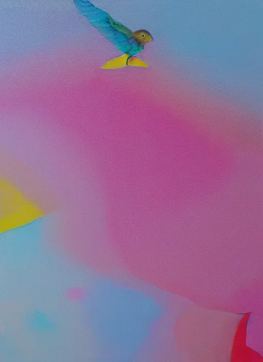 Image similar to a close up of a bird on a pink background, an airbrush painting by ronnie landfield, dribble, lyrical abstraction, airbrush art, ultrafine detail, matte background