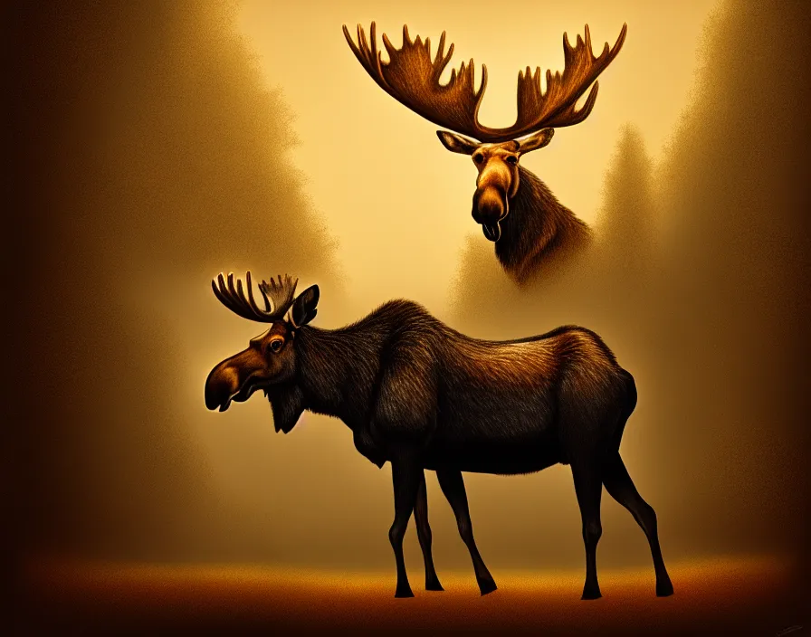Prompt: moose in american romanticism, digital painting, trending on artstation, sharp focus, 4 k