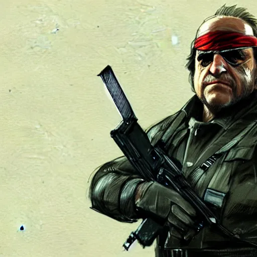 Image similar to beautiful videogame concept art of danny devito from metal gear solid