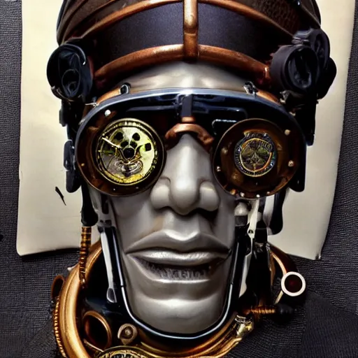 Image similar to barack obama as a steampunk cyborg