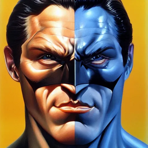 Image similar to ultra - realistic head and shoulders portrait painting of batman. art by boris vallejo. 4 k. ultra - realistic. highly detailed. epic lighting