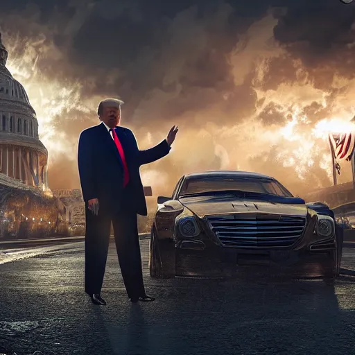 Image similar to donald trump, dramatic lighting, cinematic, establishing shot, extremely high detail, foto realistic, cinematic lighting, post processed, concept art, high details, cinematic, 8k resolution, beautiful detailed, photorealistic, digital painting, artstation, concept art, smooth, sharp focus, artstation trending, octane render, unreal engine