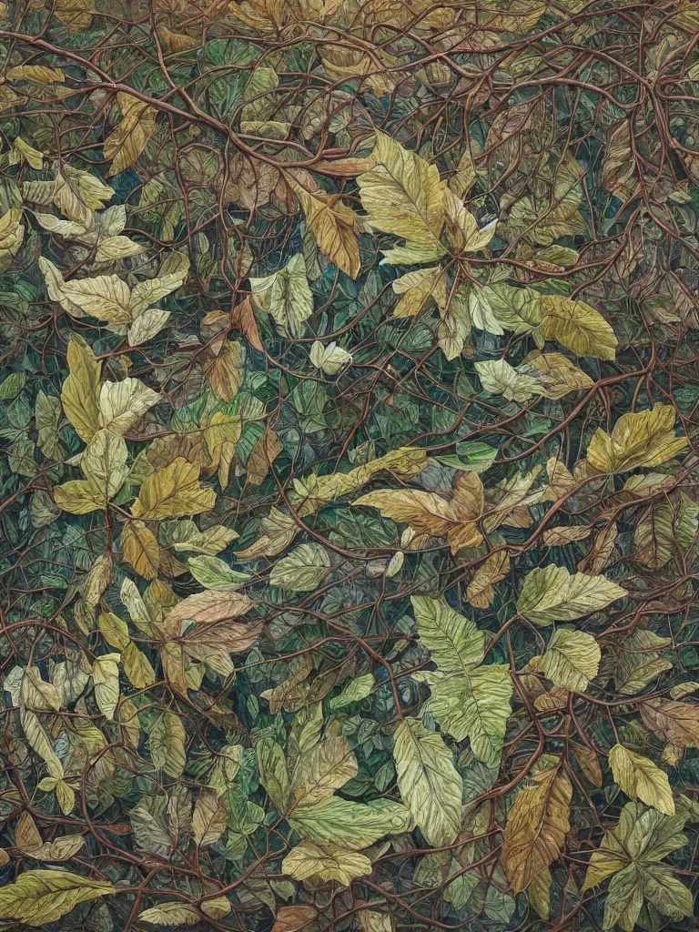 Image similar to a chaotic windy tornado of leaves, intricate details, aesthetically pleasing and harmonious natural colors, art by tiffany bozic, impressionism, detailed, dark