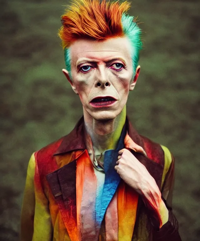 Image similar to a color photograph of david bowie, by kyle thompson, intense, bold, exaggerated, overblown, hyperrealistic, ultra sharp, extra details, ultra high quality, trending on pinteresst