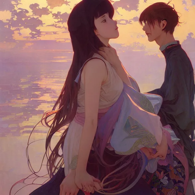 Prompt: the most important thing is you're happy, i understand that. oil painting, byross tran and alphonse mucha makoto shinkai