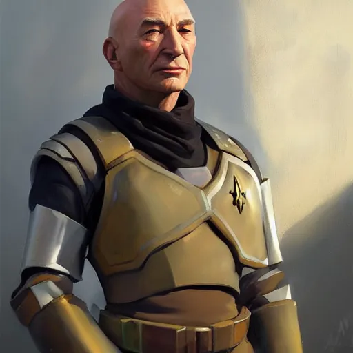 Image similar to greg manchess portrait painting of partially armored jean luc picard as overwatch character, medium shot, asymmetrical, profile picture, organic painting, sunny day, matte painting, bold shapes, hard edges, street art, trending on artstation, by huang guangjian, gil elvgren, ruan jia, greg rutkowski, gaston bussiere