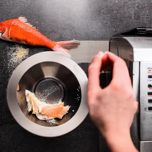 Image similar to fish being cut in a food processor