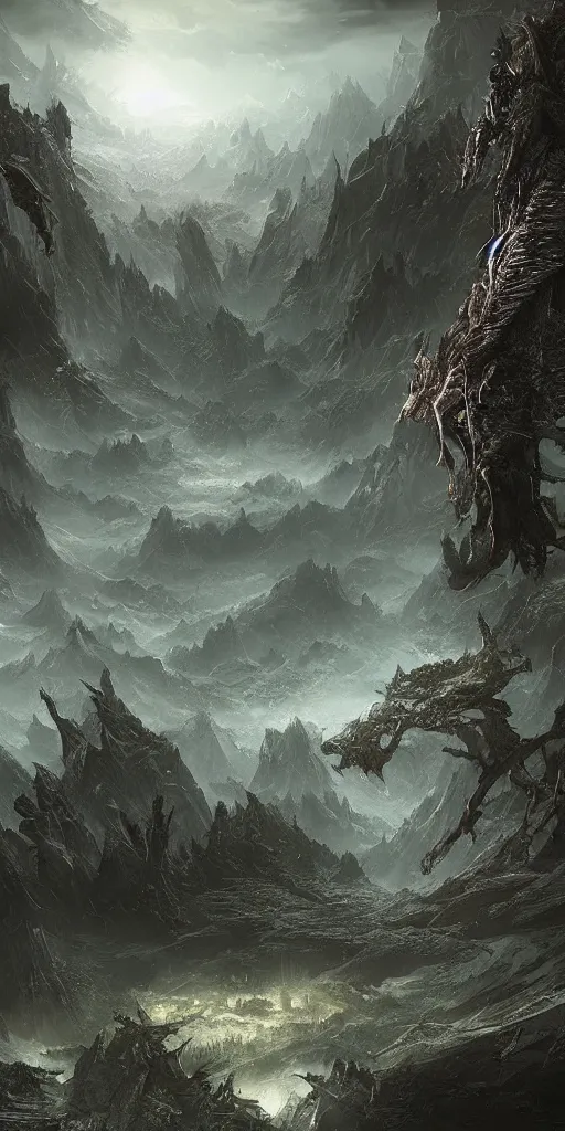 Image similar to dark fantasy world, hyper realistic, sci-fi, landscape, nature