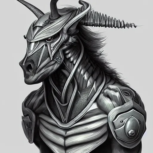 Prompt: Portrait of a Zentaur, horse body with a human chest and head, dnd character design concept art, by Rémi Jacquot, hyper detailed, uncropped.