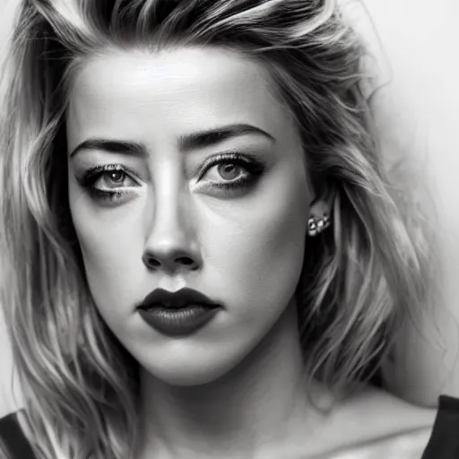 Prompt: amber heard mugshot with nose piercings, lip piercings, eye piercings,'no regrets'tattood on forehead, ultra realistic, 8 k, canon 3 5 mm portrait photography