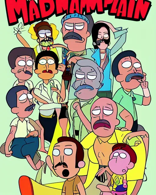 Image similar to magnum p. i. in the style of rick and morty, character art, digital art, 4 k