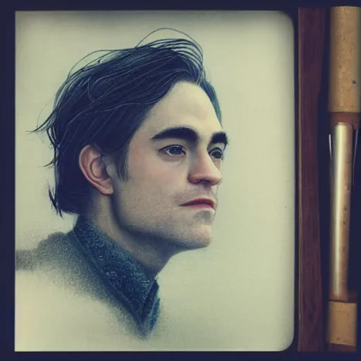 Image similar to “ robert pattison portrait by ikenaga yasunari and ayana otake and ko rakusui, drawing, realistic, sharp focus, japanese, dreamy, nostalgia, faded, golden hues, floral clothes ”