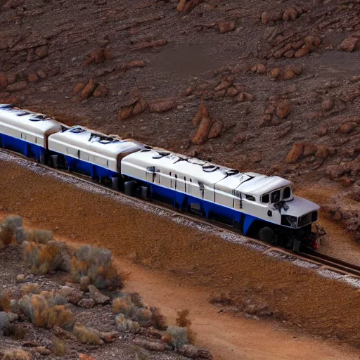 Image similar to Snowpiercer train in the desert, high quality 4k photograph