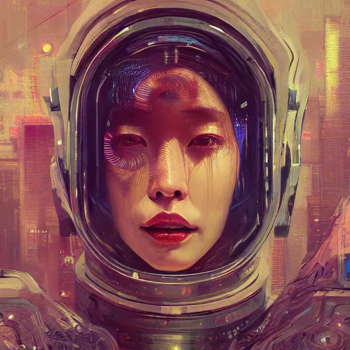 Image similar to hyperrealistic portrait of a woman monster astronaut, full body portrait, well lit, intricate abstract. cyberpunk, intricate artwork, by Tooth Wu, wlop, beeple. in the style of Jin Kagetsu, James Jean and wlop, highly detailed, sharp focus, intricate concept art, digital painting, ambient lighting, 4k, artstation